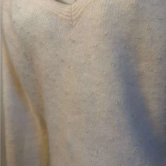 The Limited Vintage Angora Beaded Sequin Cream V-Neck Sweater - Picture 3 of 7